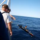 Renato Caldas launching the AUV Xplore from the stern of the Diplodus.