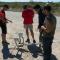 Debugging the catapult. From left: Filipe, Joao, Fortuna and Joel.